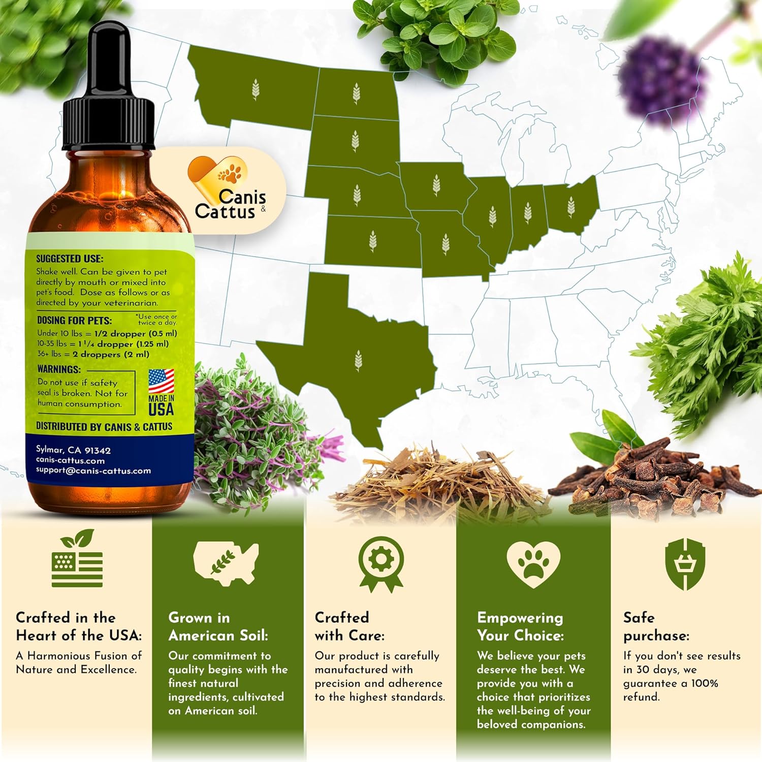 Organic Canis&Cattus Dog and Cat Antibiotic Drops for Infections, Allergies, UTIs, Itching, Cough | Natural Antibiotics for Bones, Eyes, Coat | 2 Oz