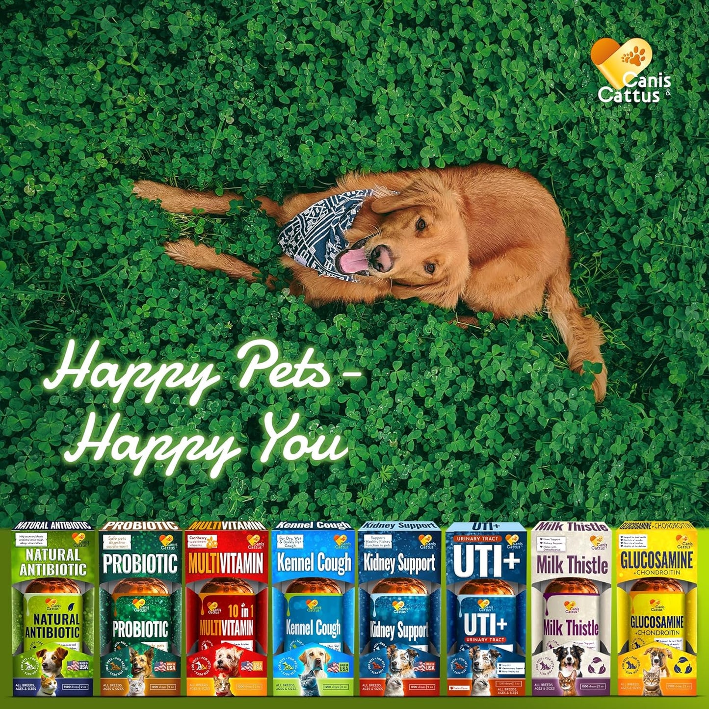 Organic Canis&Cattus Dog and Cat Antibiotic Drops for Infections, Allergies, UTIs, Itching, Cough | Natural Antibiotics for Bones, Eyes, Coat | 2 Oz