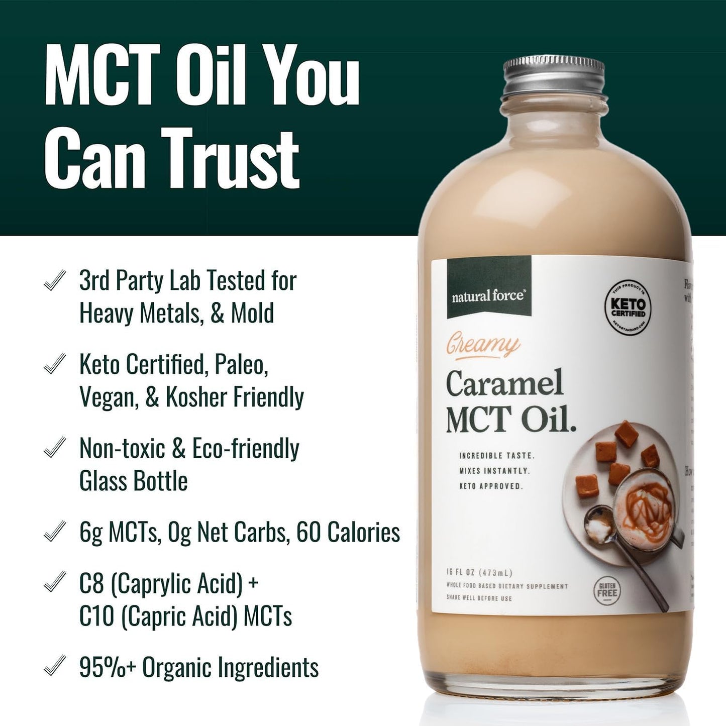 Organic Caramel MCT Oil Bundle with Clean Coffee - Non-GMO, Keto, Paleo, Vegan - 12 Oz Bag + 16 Oz Bottle