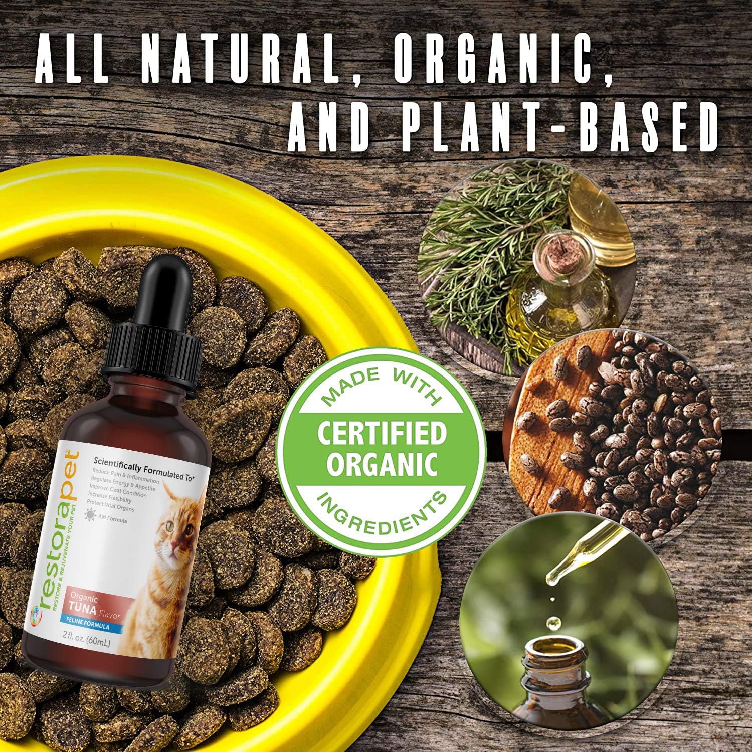 Organic Cat Supplement for Mobility & Energy | Antioxidant Anti-Inflammatory Drops | Tuna Flavored Joint Support for Cats