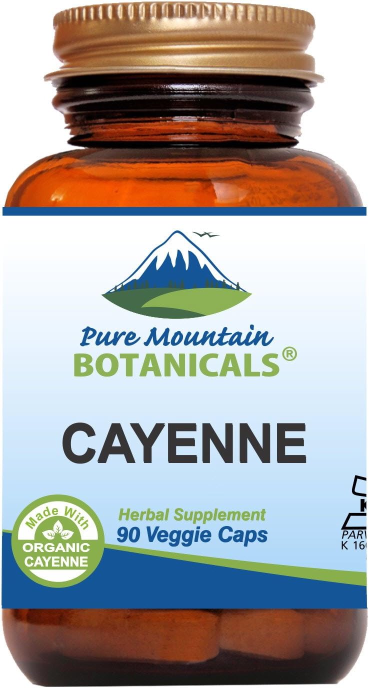 Organic Cayenne Pepper Capsules - 90 Kosher Vegan Capsules with 500mg Cayenne Pepper and Capsaicin by Pure Mountain Botanicals