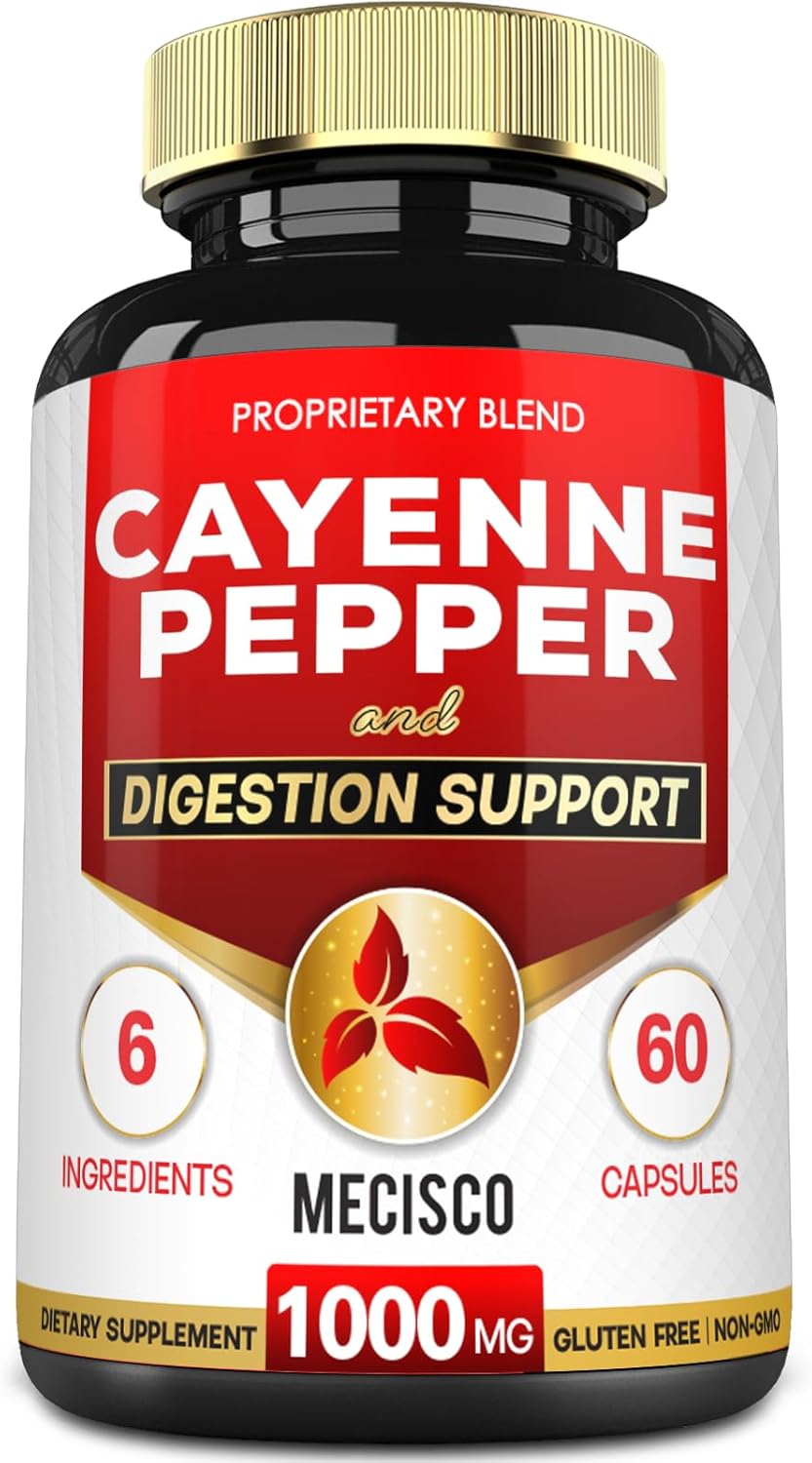 Organic Cayenne Pepper Capsules with Ginger, Beet Root, Black Pepper - 60 Capsules - Supports Digestion, Immunity, Joint Health - Mecisco 6in1 Supplement