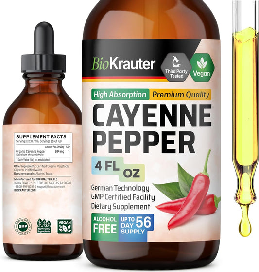 Organic Cayenne Pepper Extract Liquid Drops - Pure Capsaicin Supplement for Digestive Health - 4 Fl.Oz. Sugar & Alcohol Free
