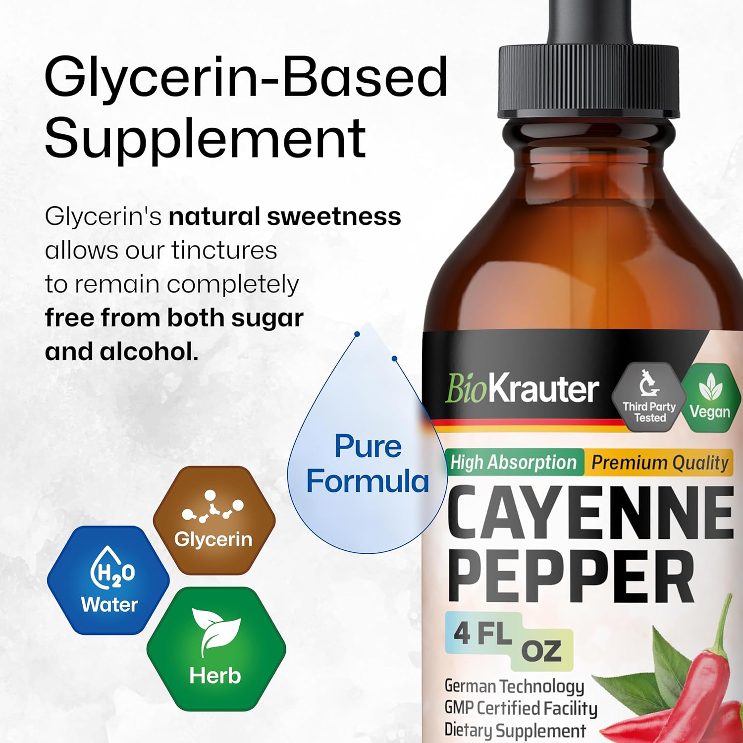 Organic Cayenne Pepper Extract Liquid Drops - Pure Capsaicin Supplement for Digestive Health - 4 Fl.Oz. Sugar & Alcohol Free