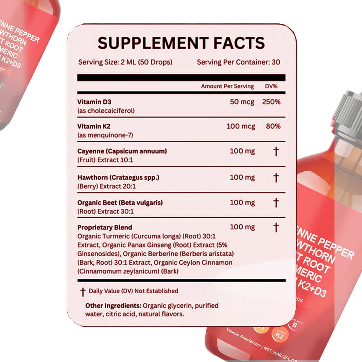 Organic Cayenne Pepper Liquid Drops with Hawthorn and Beet Root for Enhanced Supplement Support