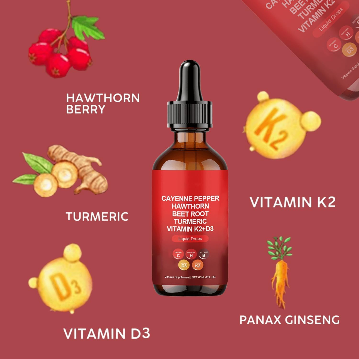Organic Cayenne Pepper Liquid Drops with Hawthorn and Beet Root for Enhanced Supplement Support