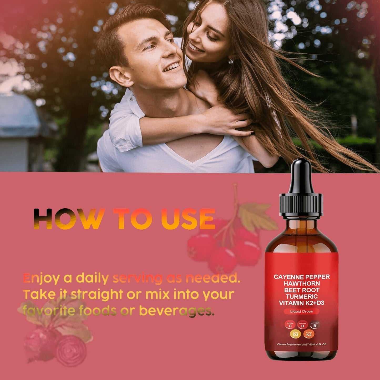 Organic Cayenne Pepper Liquid Drops with Hawthorn and Beet Root for Enhanced Supplement Support