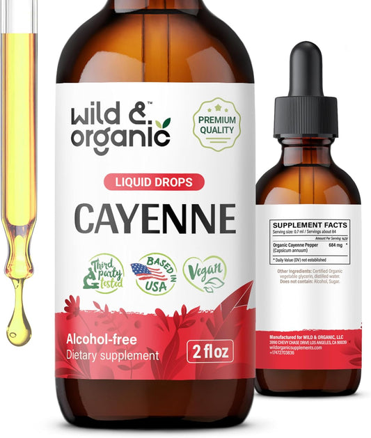 Organic Cayenne Pepper Tincture for Digestive Support - Capsaicin Supplement Liquid - Vegan & Alcohol-Free - 2 fl oz