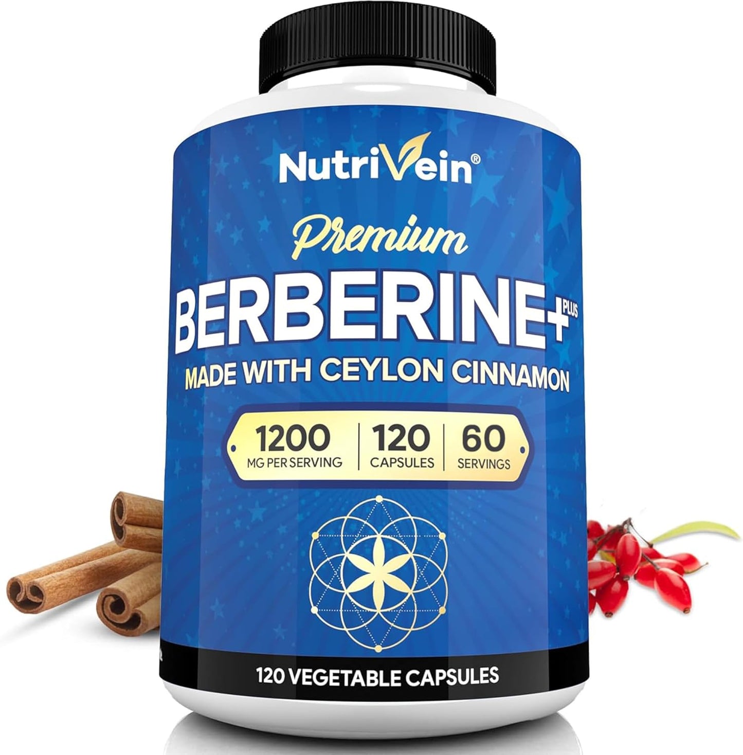 Organic Ceylon Cinnamon & Berberine HCI Capsules - Immune Support & Weight Management - 1200mg Berberine Supplement