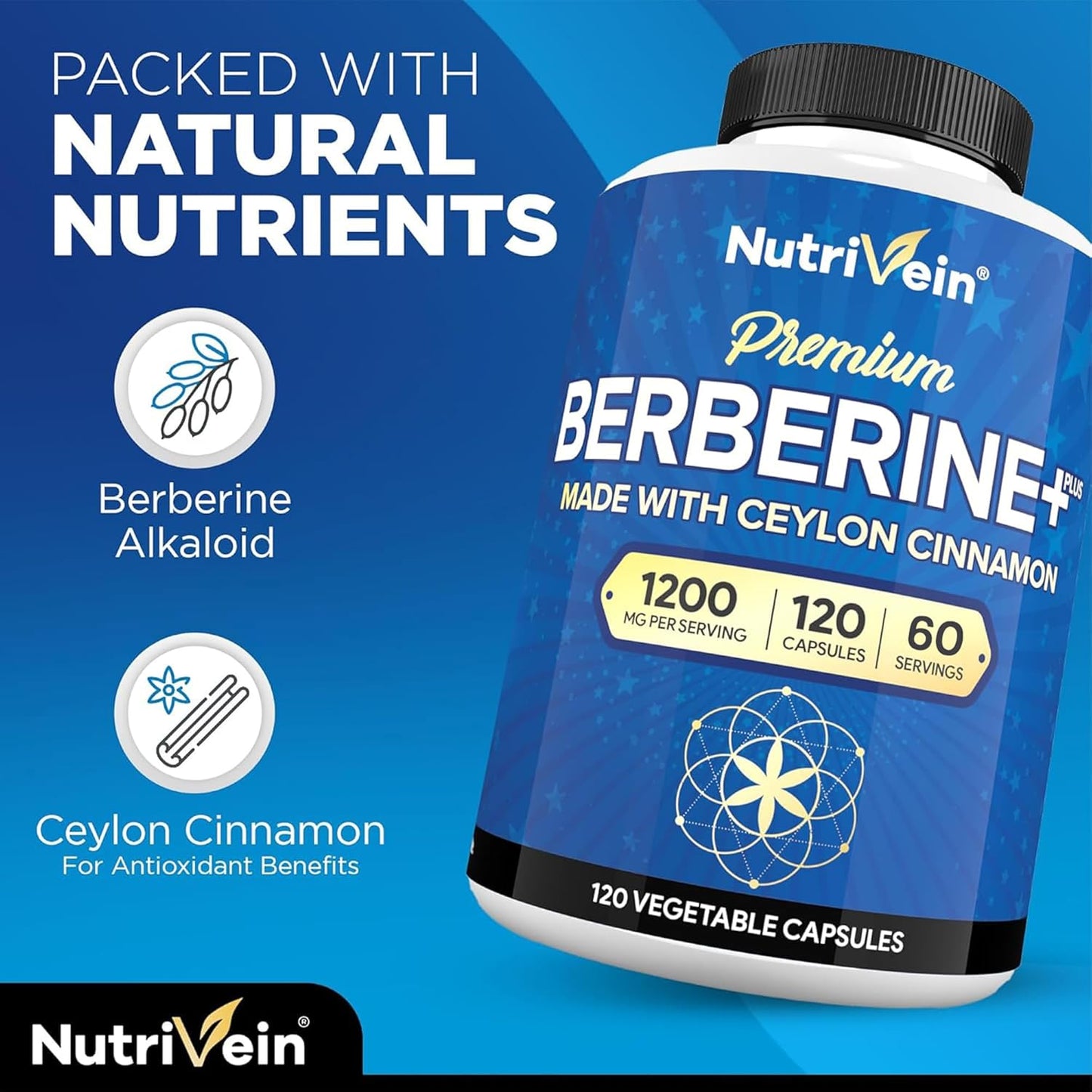 Organic Ceylon Cinnamon & Berberine HCI Capsules - Immune Support & Weight Management - 1200mg Berberine Supplement