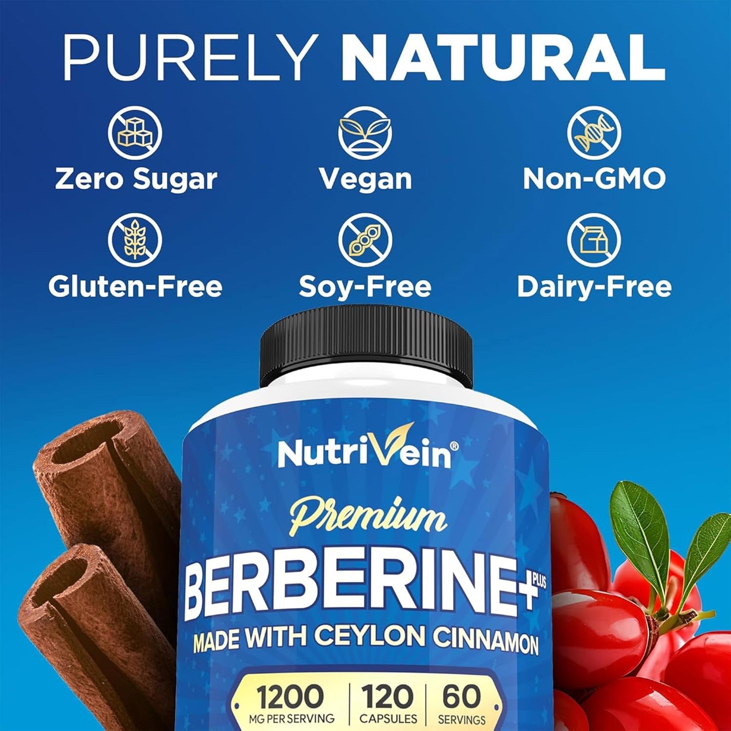 Organic Ceylon Cinnamon & Berberine HCI Capsules - Immune Support & Weight Management - 1200mg Berberine Supplement