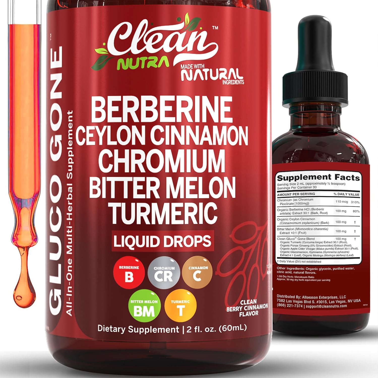 Organic Ceylon Cinnamon Berberine Liquid Drops Supplement with Bitter Melon Extract - Potent Nutraceuticals Formula
