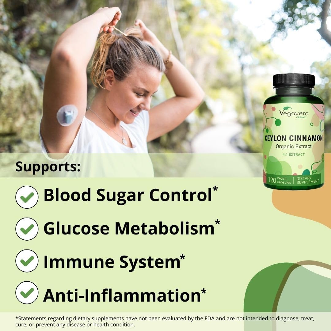 Organic Ceylon Cinnamon Capsules - 2000mg, USDA Certified, Non-GMO, Vegan - 4 Month Supply of 120 Capsules, No Artificial Additives