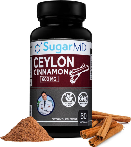 Organic Ceylon Cinnamon Capsules - 600mg Supplement, Non-GMO, Gluten-Free, Vegan - 60 Day Supply