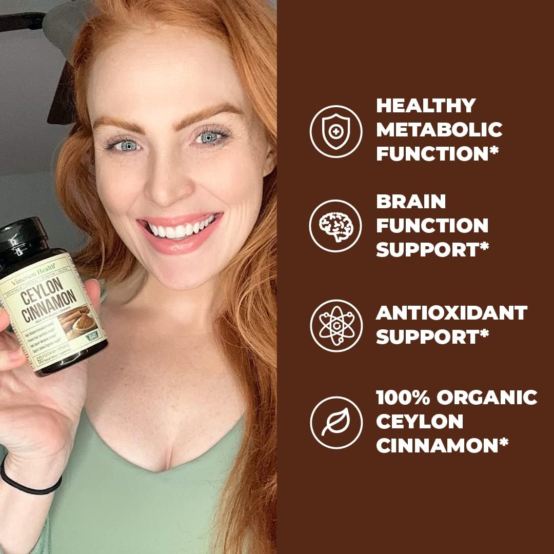 Organic Ceylon Cinnamon Capsules - Antioxidant & Anti-inflammatory Support. Non-GMO, Vegan 60ct - Made in USA by Vimerson Health