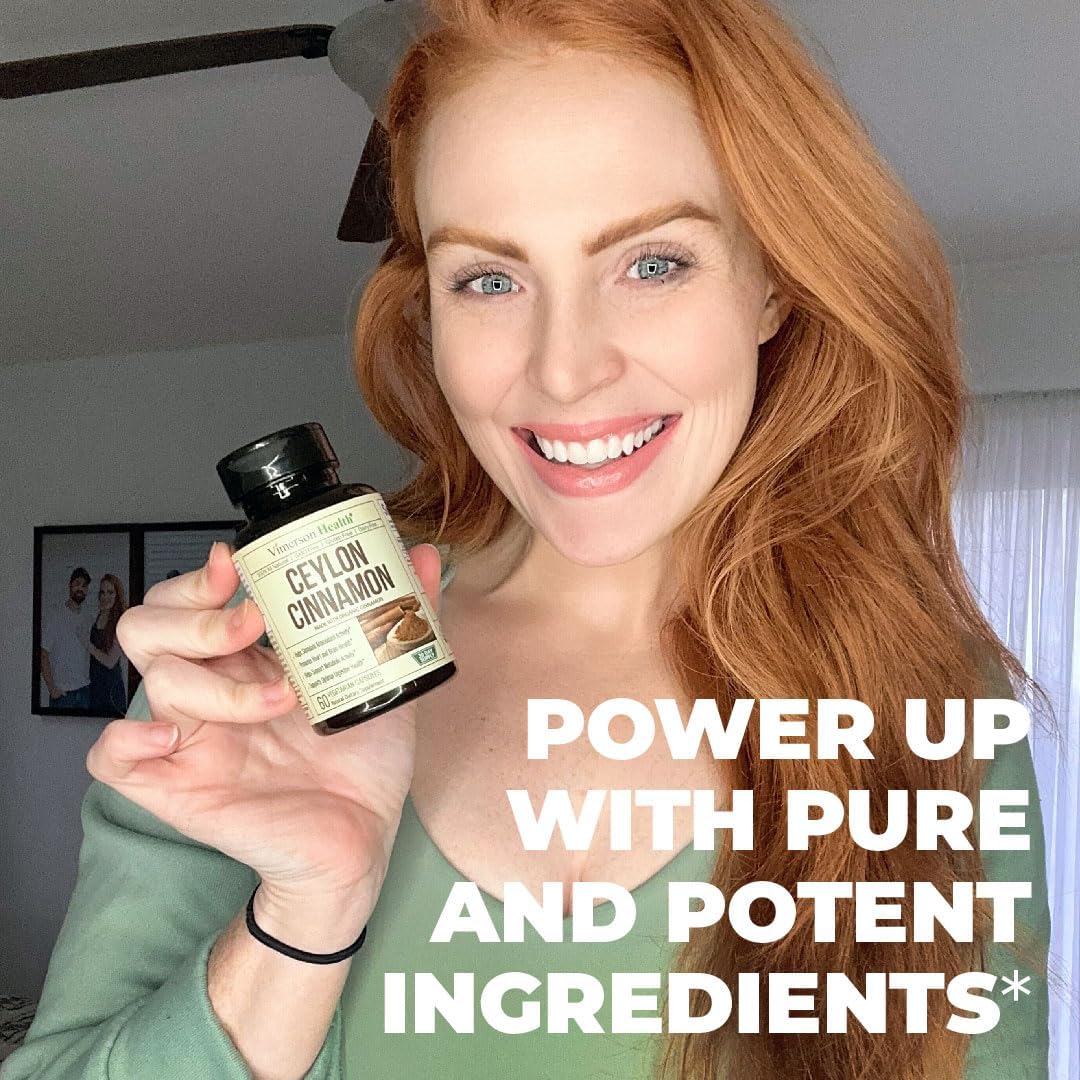 Organic Ceylon Cinnamon Capsules - Antioxidant & Anti-inflammatory Support. Non-GMO, Vegan 60ct - Made in USA by Vimerson Health