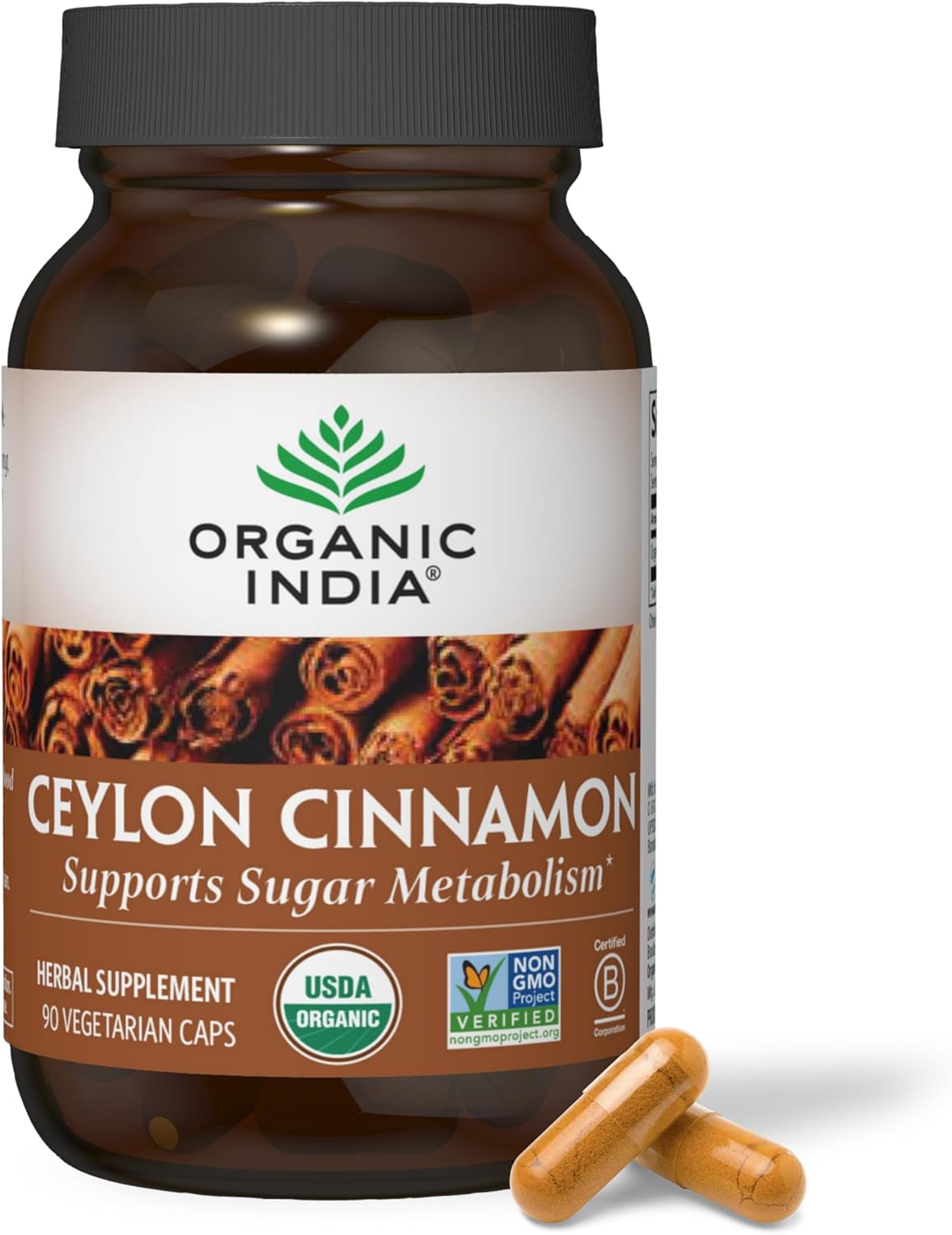 Organic Ceylon Cinnamon Capsules - Herbal Supplement for Digestion & Antioxidants - USDA Organic, Vegan, Gluten-Free - 90 Capsules