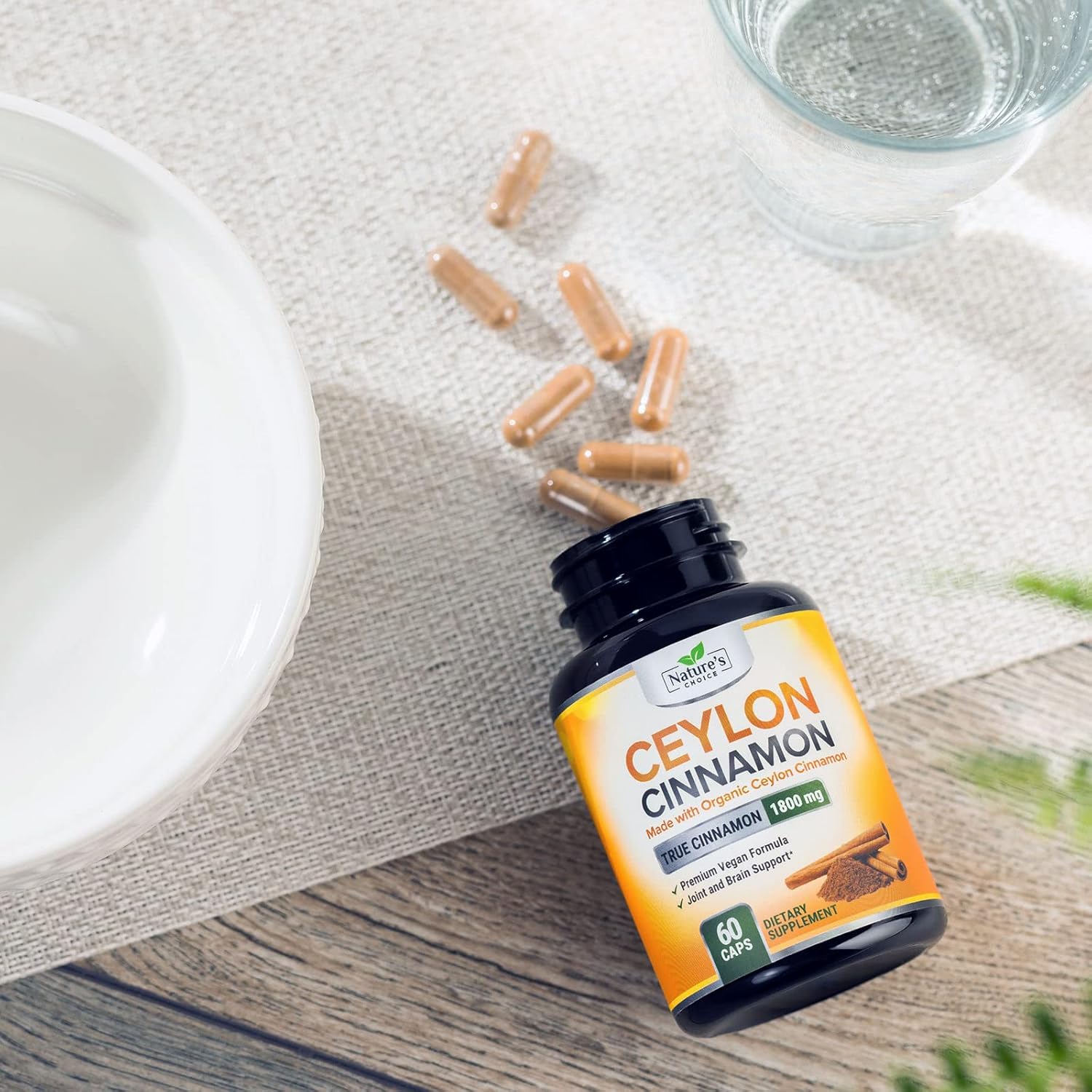 Organic Ceylon Cinnamon Capsules 1800mg - Non-GMO Antioxidant Pills, 60 Count Gluten Free Supplement