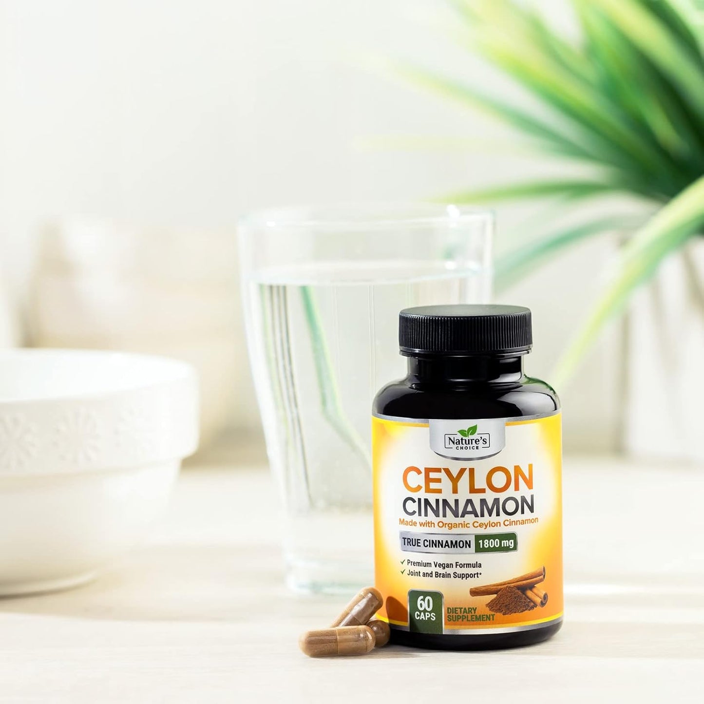 Organic Ceylon Cinnamon Capsules 1800mg - Non-GMO Antioxidant Pills, 60 Count Gluten Free Supplement