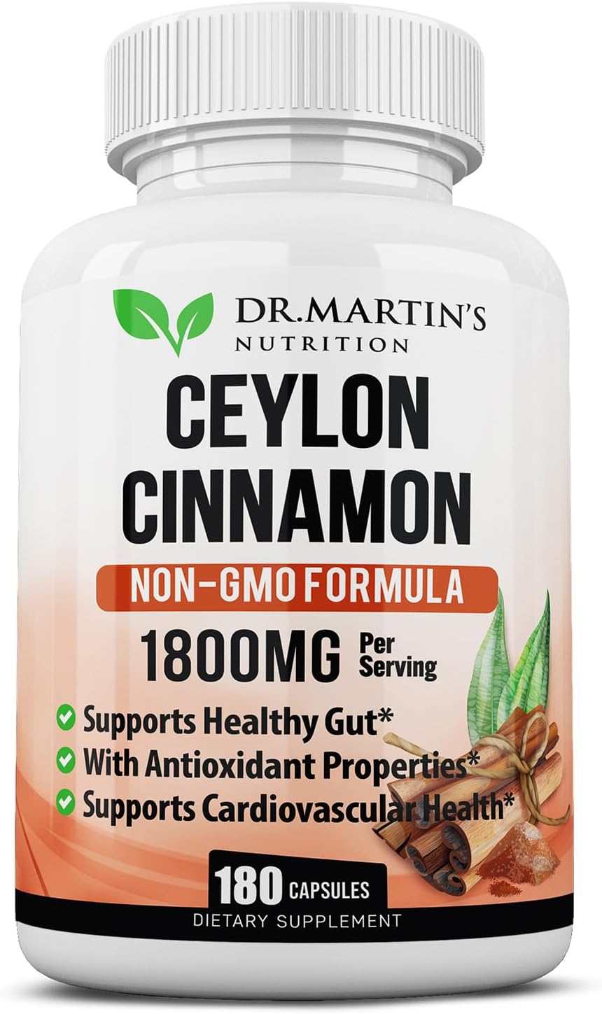 Organic Ceylon Cinnamon Capsules 1800mg | 180 Count | Supports Joint Health, Inflammation, Antioxidants, Cardiovascular | Non-GMO Gluten-Free