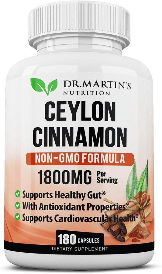 Organic Ceylon Cinnamon Capsules 1800mg | 180 Count | Supports Joint Health, Inflammation, Antioxidants, Cardiovascular | Non-GMO Gluten-Free