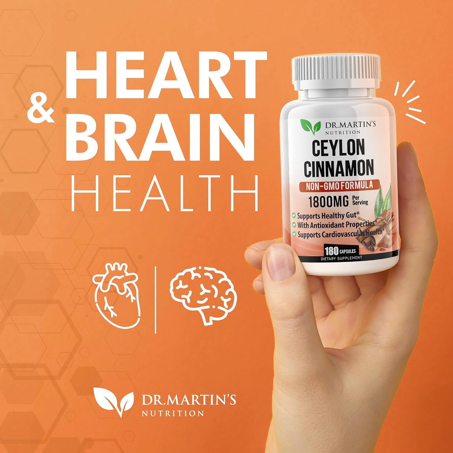 Organic Ceylon Cinnamon Capsules 1800mg | 180 Count | Supports Joint Health, Inflammation, Antioxidants, Cardiovascular | Non-GMO Gluten-Free