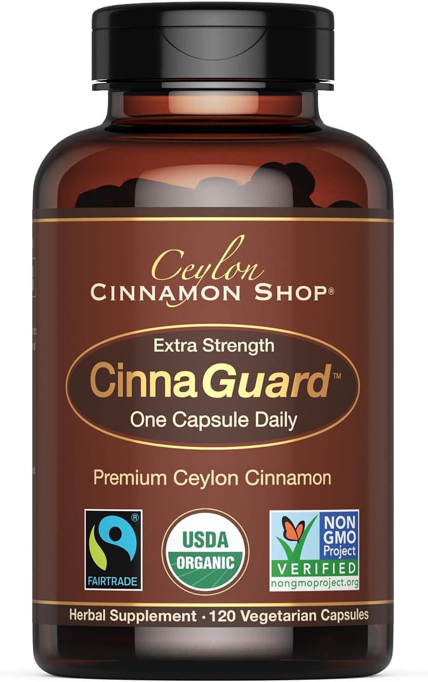 Organic Ceylon Cinnamon Capsules | Extra Strength Supplement | Super Antioxidant | 120 Capsules | 4 Month Supply