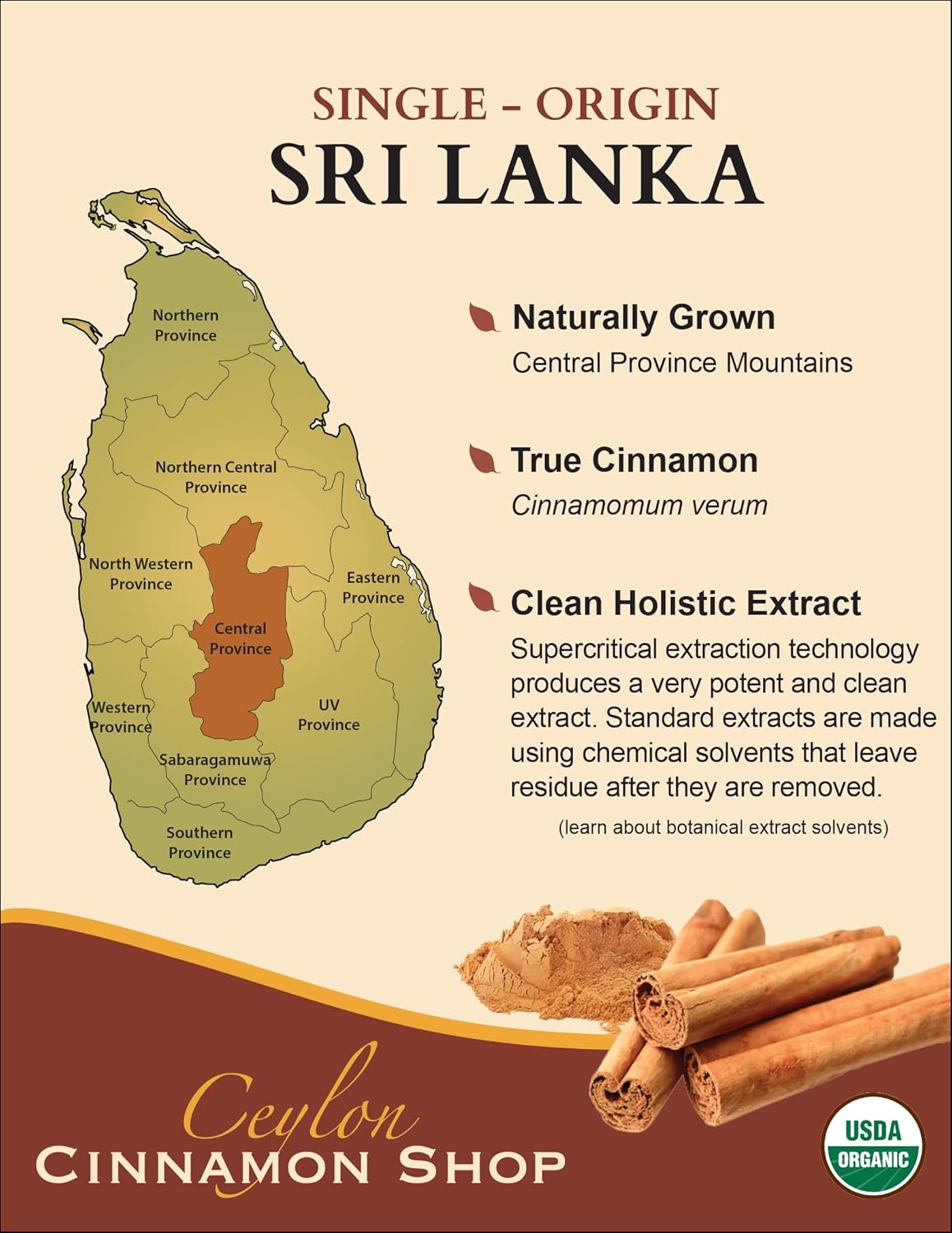 Organic Ceylon Cinnamon Capsules | Extra Strength Supplement | Super Antioxidant | 120 Capsules | 4 Month Supply