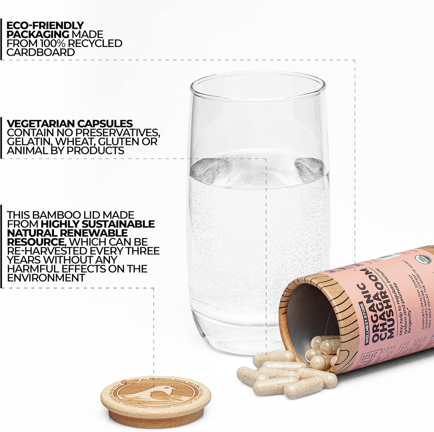 Organic Chaga Mushroom Supplement Capsules - 200 Veggie Caps, Anti-Inflammatory, Joint Support, Immune Boost, Cognitive Function, Antioxidant