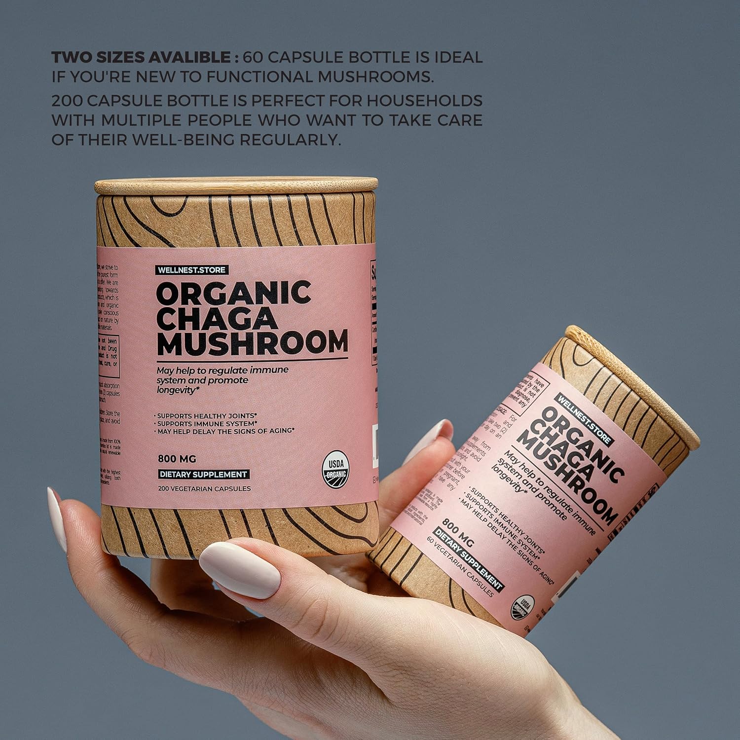 Organic Chaga Mushroom Supplement with Inonotus Extract - 60 Veggie Capsules for Inflammation and Joint Health. Immune Boosting, Cognitive Function, Antioxidant Support.