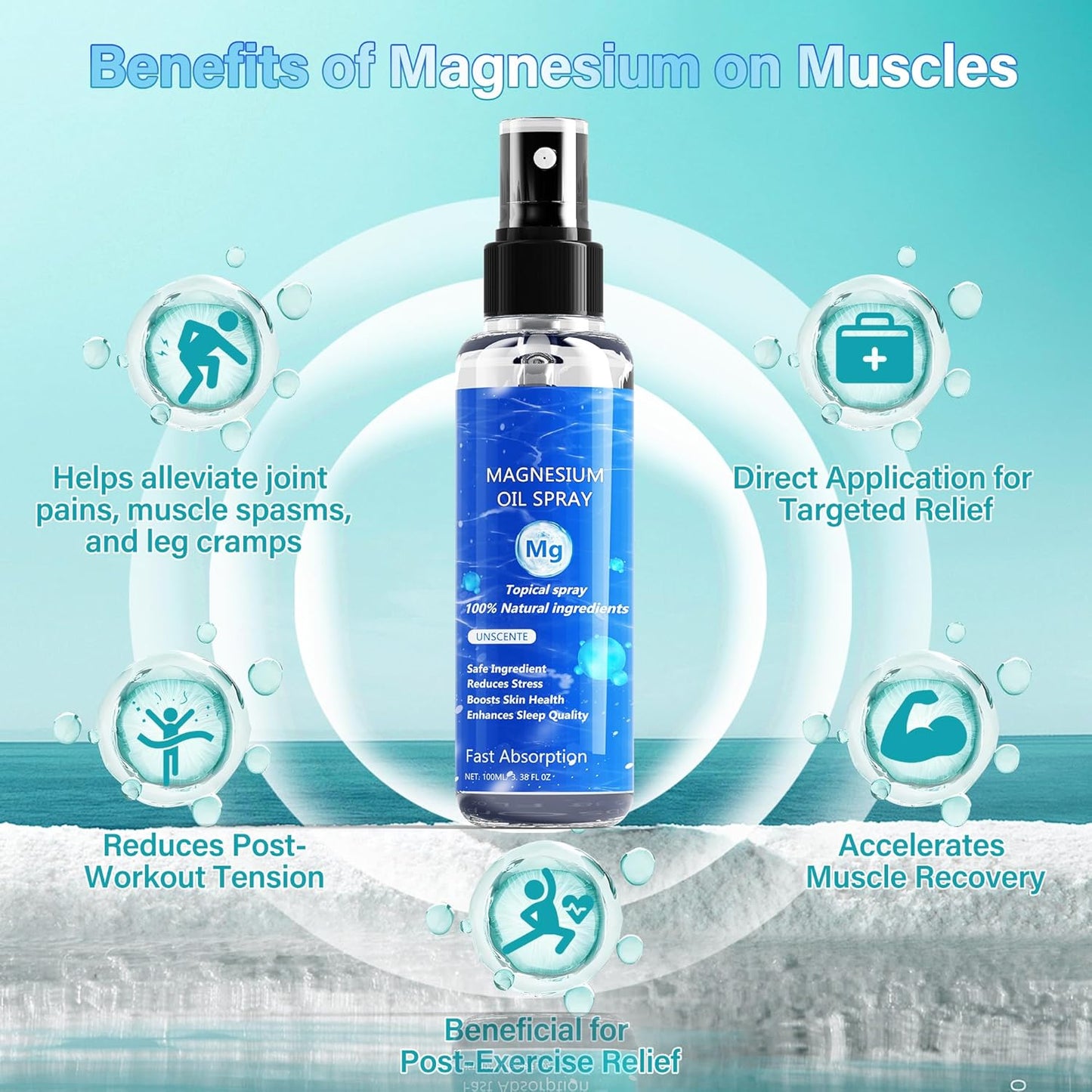 Organic Chamex Magnesium Oil Spray, 3.38OZ - Pure & Extra Strength for Skin & Body - Easy Absorption