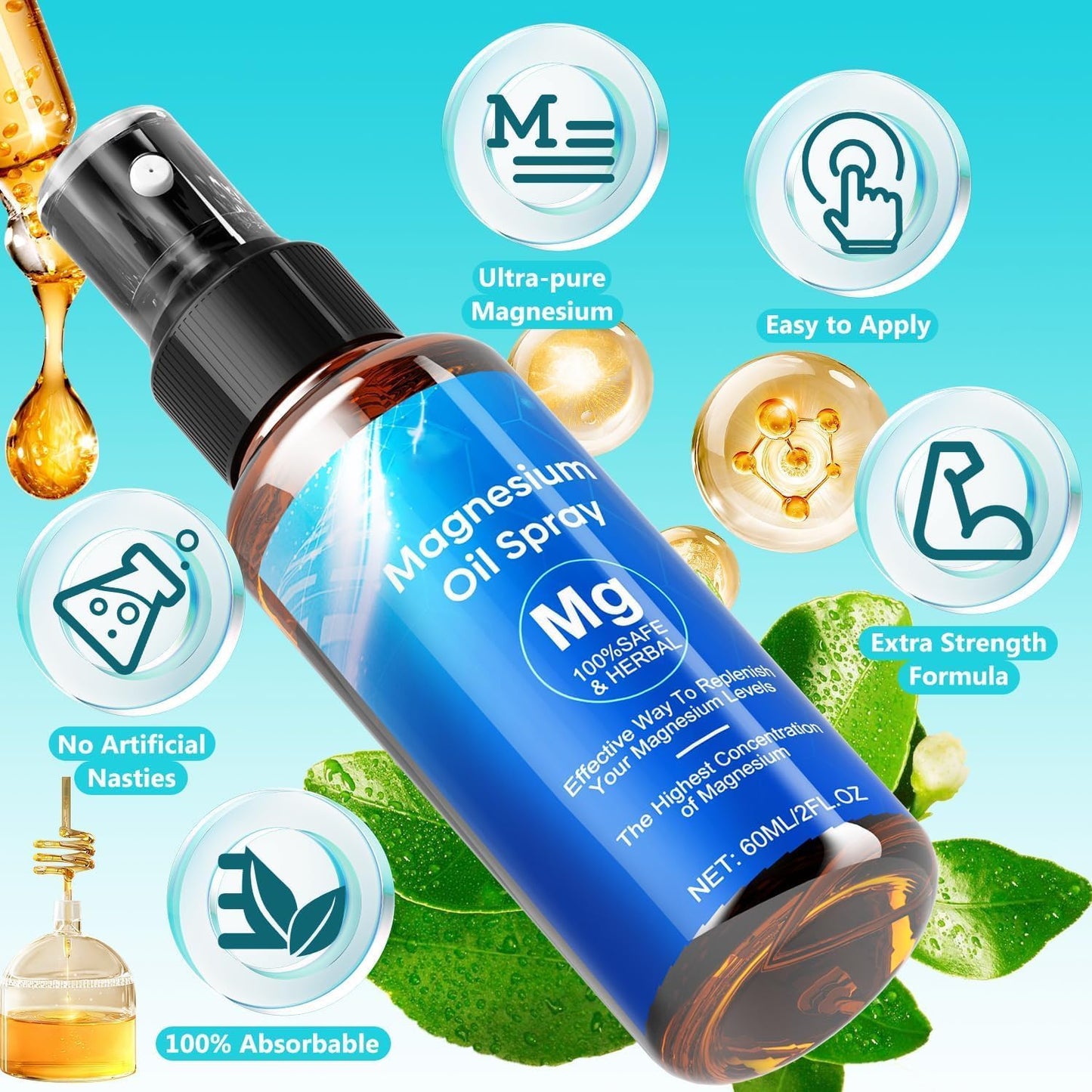 Organic Chamex Magnesium Oil Spray for Relaxation and Sleep - 60ml Strength, Easy Absorption, Foot and Body Use