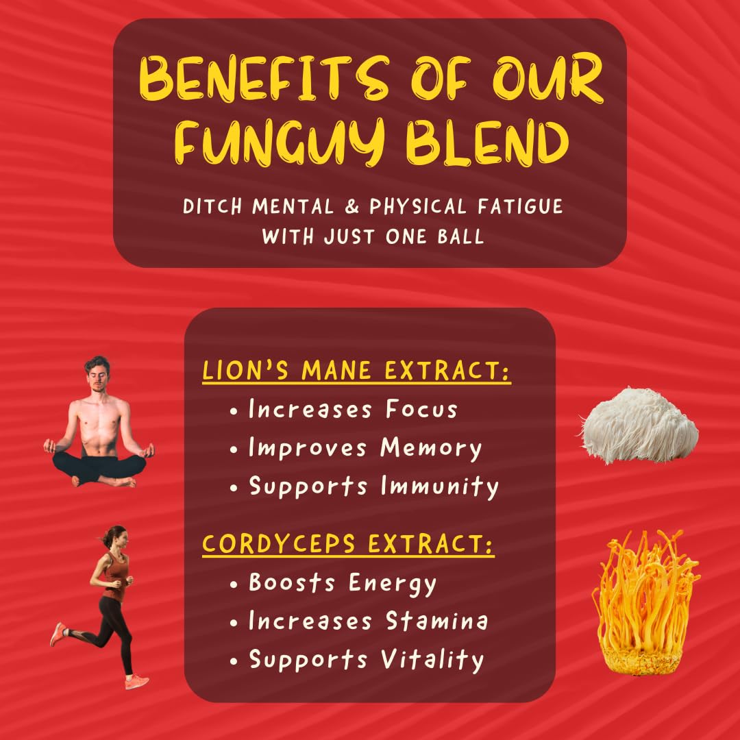 Organic Cherry Energy Balls with Superfood Mushrooms - Vegan Snack for Running, Cycling, Hiking - Lion's Mane Focus, Cordyceps Energy - Gluten Free - Kids & Adults - 8.5 oz