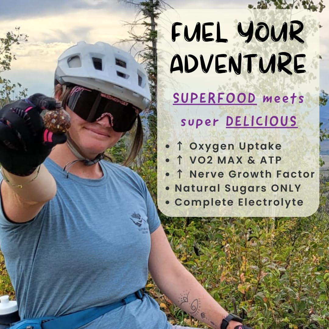 Organic Cherry Energy Balls with Superfood Mushrooms - Vegan Snack for Running, Cycling, Hiking - Lion's Mane Focus, Cordyceps Energy - Gluten Free - Kids & Adults - 8.5 oz