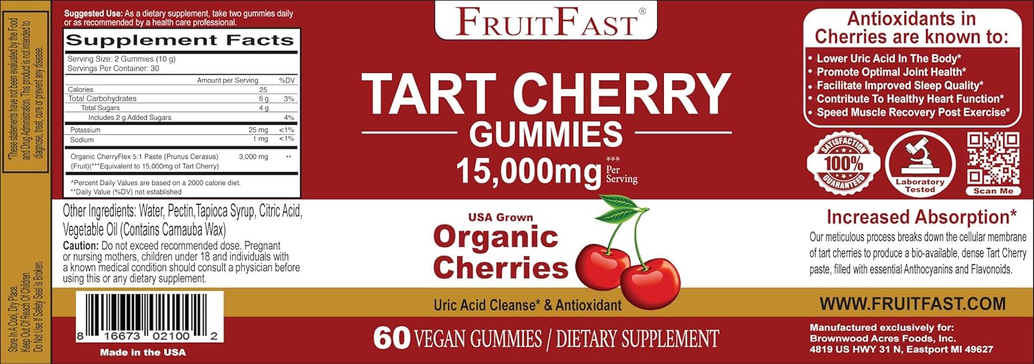 Organic CherryFlex Paste Tart Cherry Gummies (60 Count) - Antioxidant & Uric Acid Support for Joint Relief - Vegan & All Natural