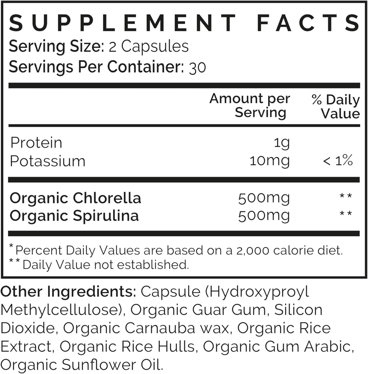 Organic Chlorella Spirulina Capsules - Detox Supplement with Potent Chlorophyll - 60 Pills - Freshwater Algae Blend