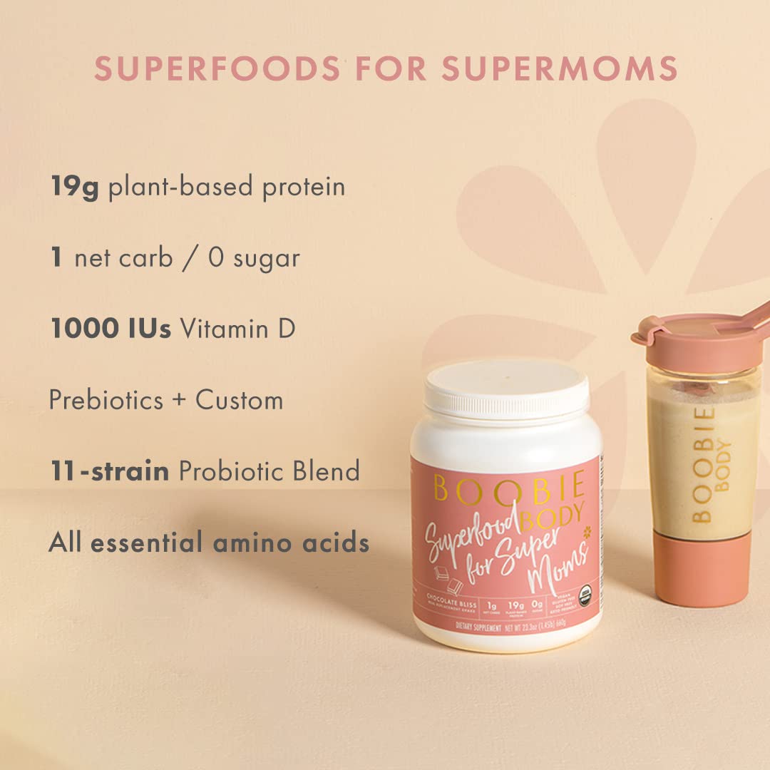 Organic Chocolate Bliss Superfood Protein Shake for Moms, Pregnancy & Lactation Support - Dairy-Free, Gluten-Free, Vegan with Probiotics (20 Servings)