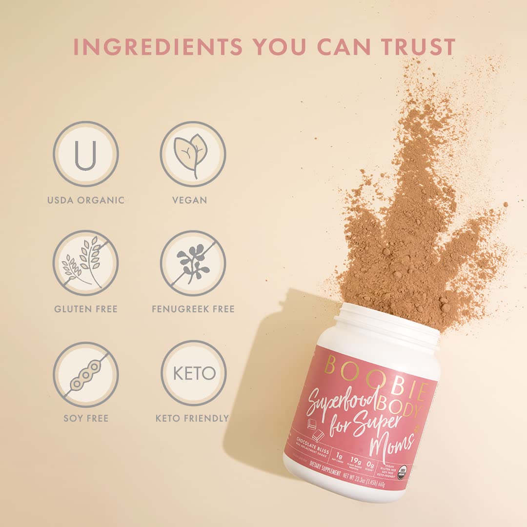 Organic Chocolate Bliss Superfood Protein Shake for Moms, Pregnancy & Lactation Support - Dairy-Free, Gluten-Free, Vegan with Probiotics (20 Servings)