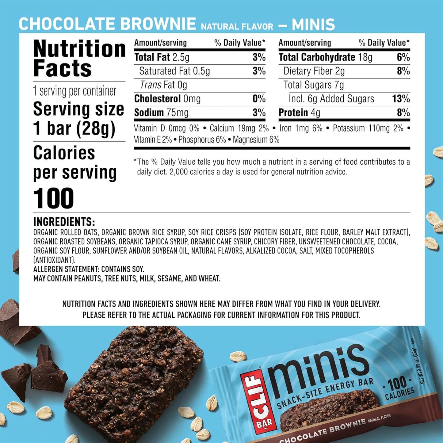 Organic Chocolate Brownie CLIF BAR Energy Bars - Plant Based, Non-GMO - Full Size & Mini Bars - 20 Count