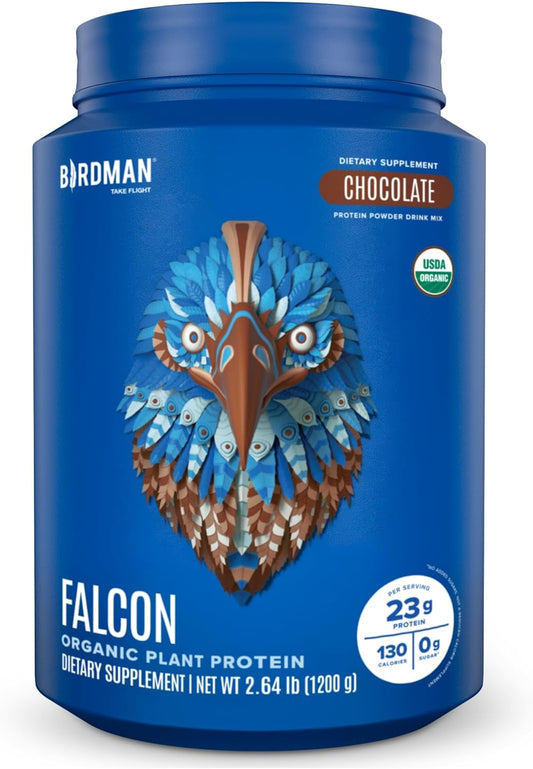 Organic Chocolate Falcon Vegan Protein Powder with Probiotics - Plant Based, Low Carb, Dairy Free, Keto Friendly - 40 Servings, 2.64lb