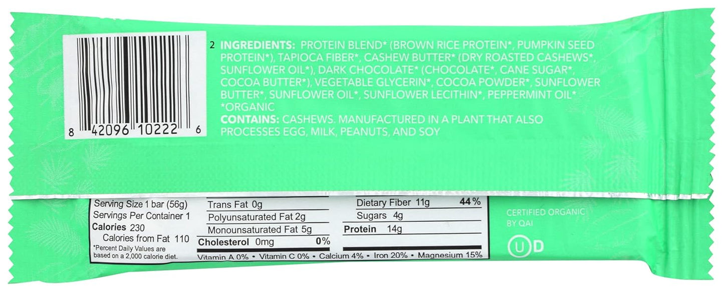Organic Chocolate Mint Protein Bars - 14g Plant-Based Protein, USDA Certified, Gluten Free & Non-GMO - 56g (12 Pack)