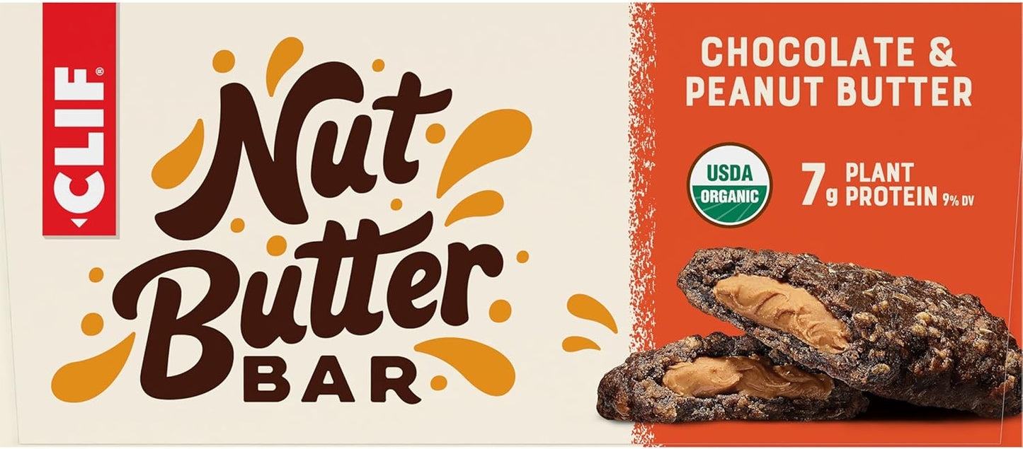 Organic Chocolate Peanut Butter Nut Butter Bars - Non-GMO Energy Bars - Plant-Based Snack - Low Glycemic (12 Pack)