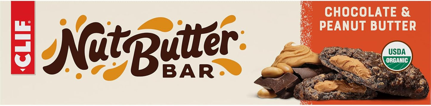 Organic Chocolate Peanut Butter Nut Butter Bars - Non-GMO Energy Bars - Plant-Based Snack - Low Glycemic (12 Pack)