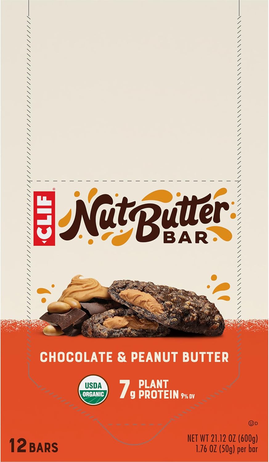 Organic Chocolate Peanut Butter Nut Butter Bars - Non-GMO Energy Bars - Plant-Based Snack - Low Glycemic (12 Pack)