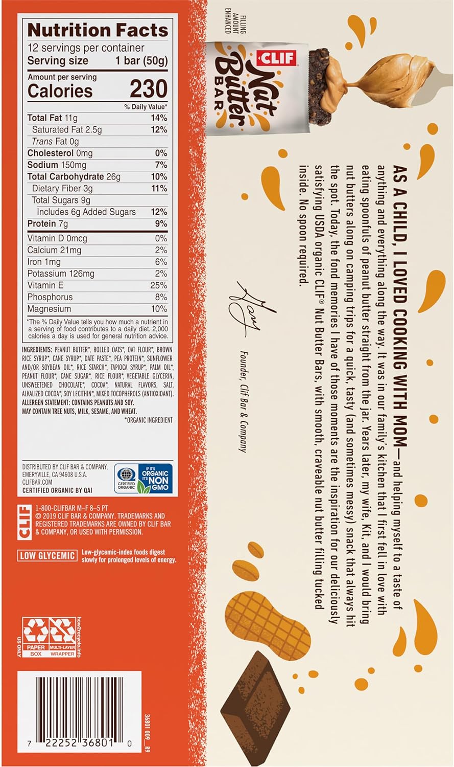 Organic Chocolate Peanut Butter Nut Butter Bars - Non-GMO Energy Bars - Plant-Based Snack - Low Glycemic (12 Pack)