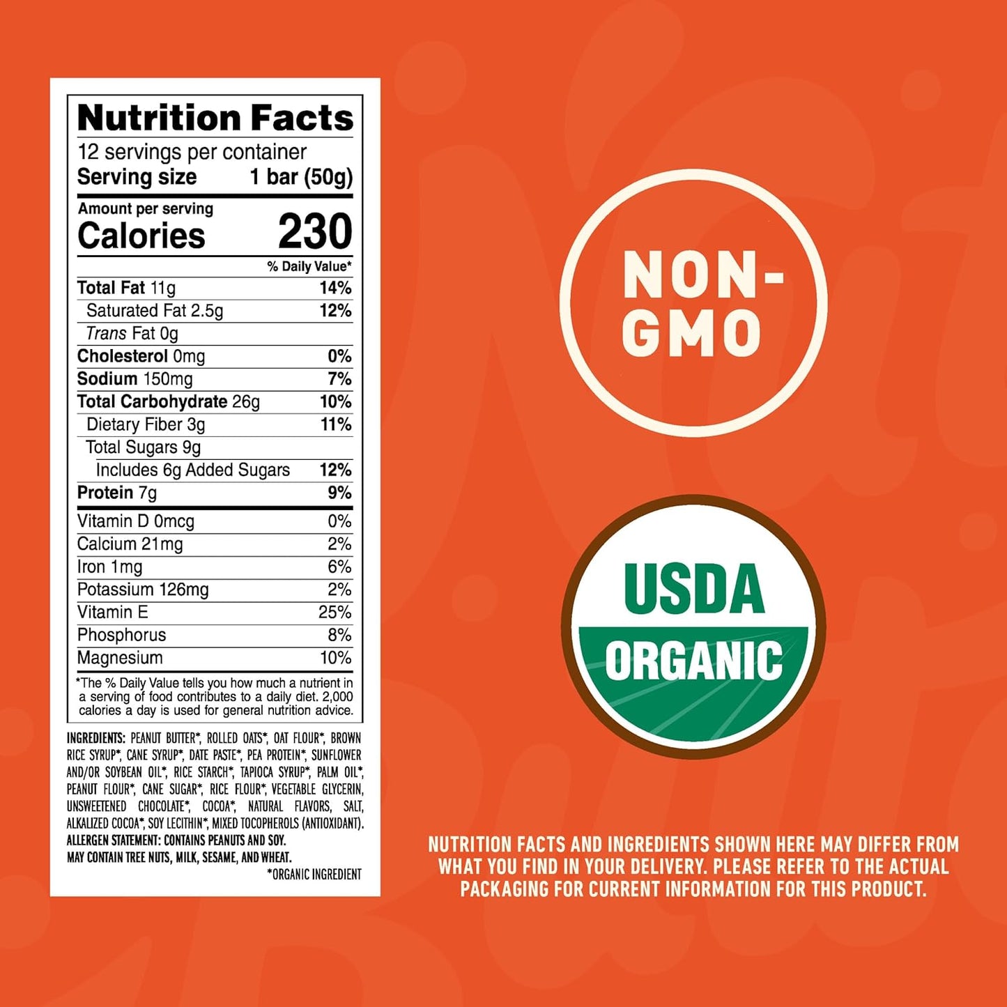 Organic Chocolate Peanut Butter Nut Butter Bars - Non-GMO Energy Bars - Plant-Based Snack - Low Glycemic (12 Pack)