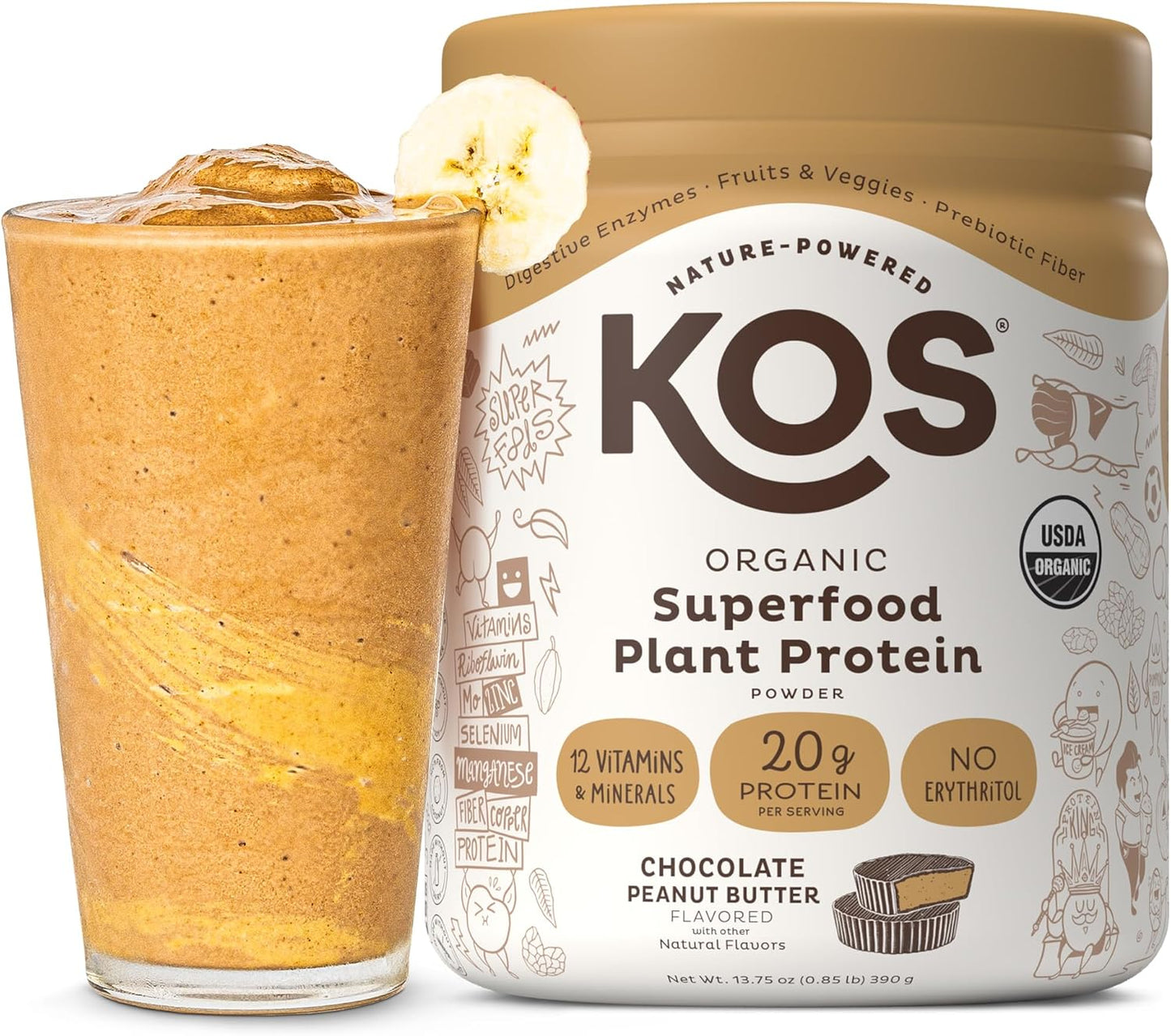 Organic Chocolate Peanut Butter Vegan Protein Powder - Low Carb Pea Blend with Vitamins & Minerals - Keto, Dairy & Soy Free - 10 Servings