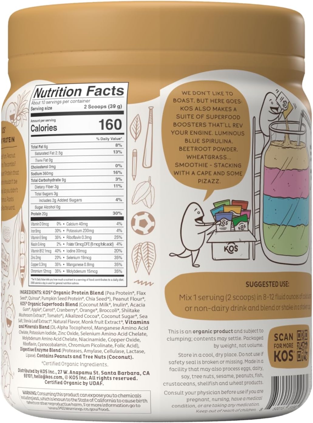 Organic Chocolate Peanut Butter Vegan Protein Powder - Low Carb Pea Blend with Vitamins & Minerals - Keto, Dairy & Soy Free - 10 Servings
