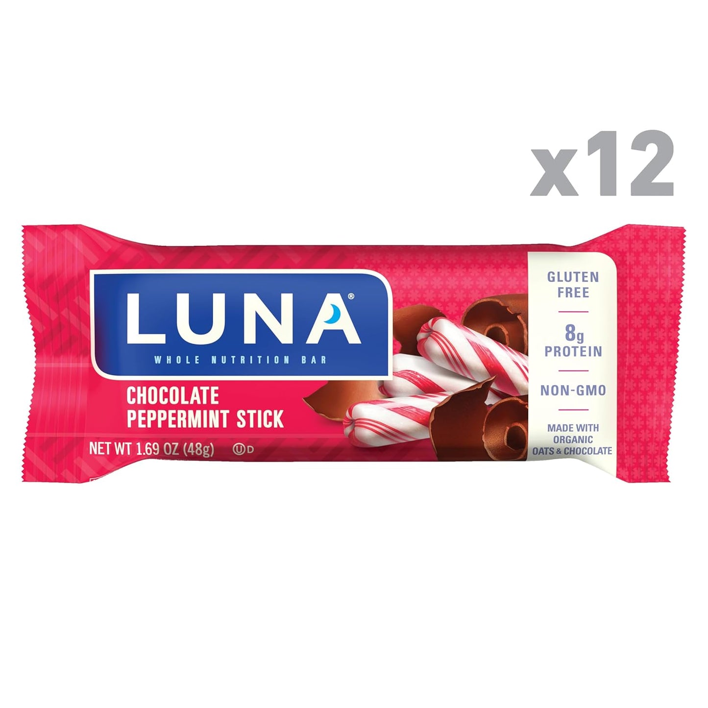 Organic Chocolate Peppermint Stick LUNA Bar Snack Bars - Non-GMO Gluten-Free Protein (12 Pack)