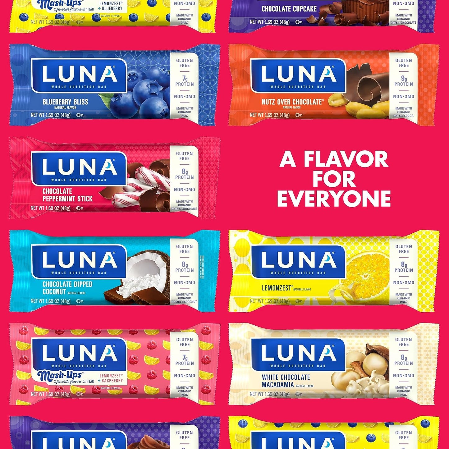 Organic Chocolate Peppermint Stick LUNA Bar Snack Bars - Non-GMO Gluten-Free Protein (12 Pack)